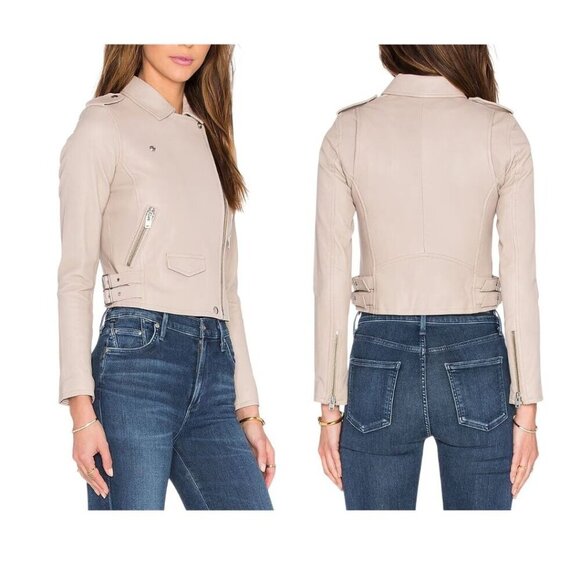 IRO Ashville cropped washed-leather biker jacket, Nude - Picture 2 of 16